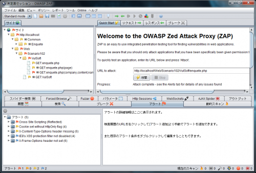 OWASP ZAPのアラート