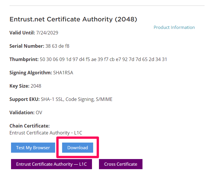 Entrust root certificate 2019