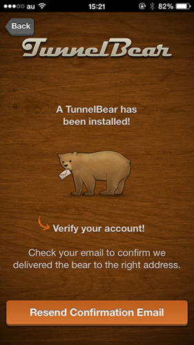 Tunnelbear メールアドレス確認