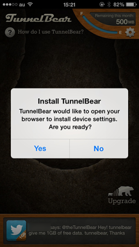 Tunnelbear 設定インストールの確認