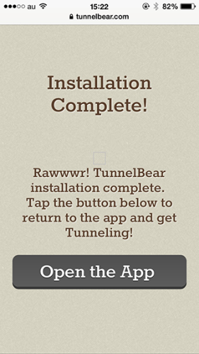 Tunnelbear インストール完了