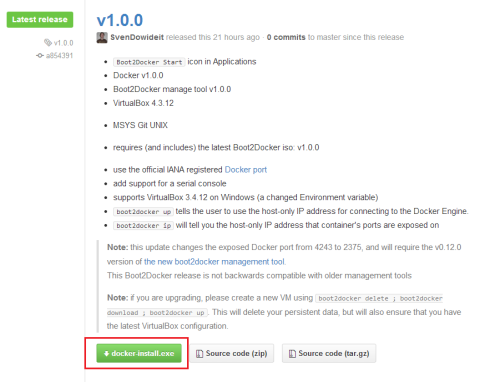 Boot2Docker1.0ダウンロード
