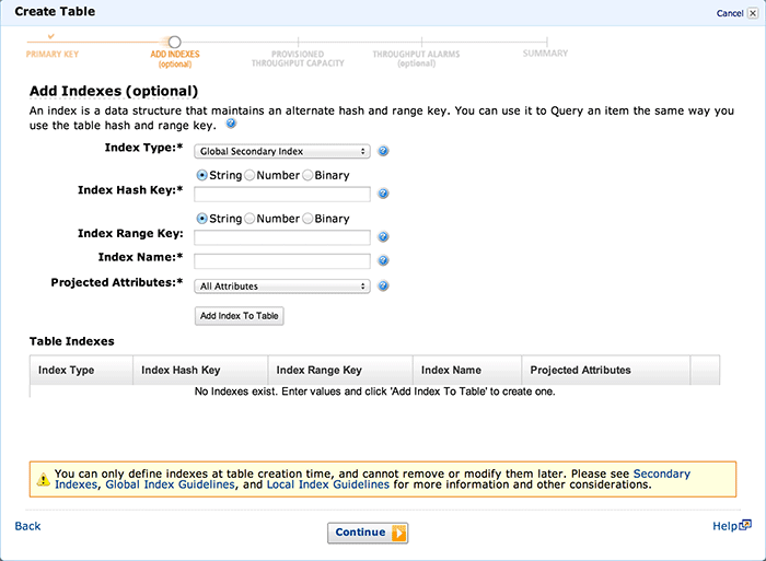 DynamoDB インデックスの作成