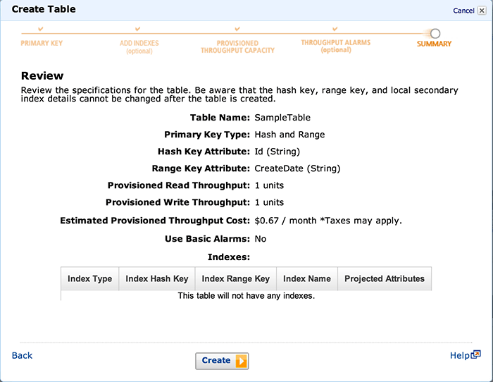 DynamoDB 設定の確認