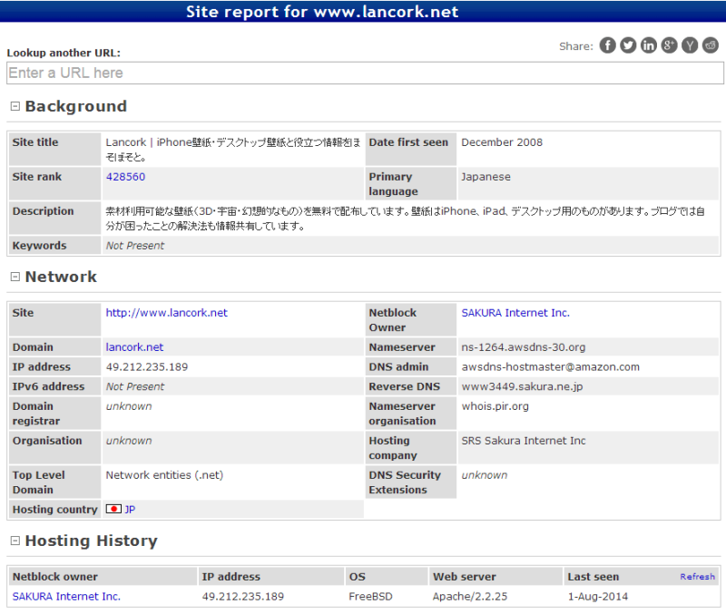 netcraft site report Lancork結果