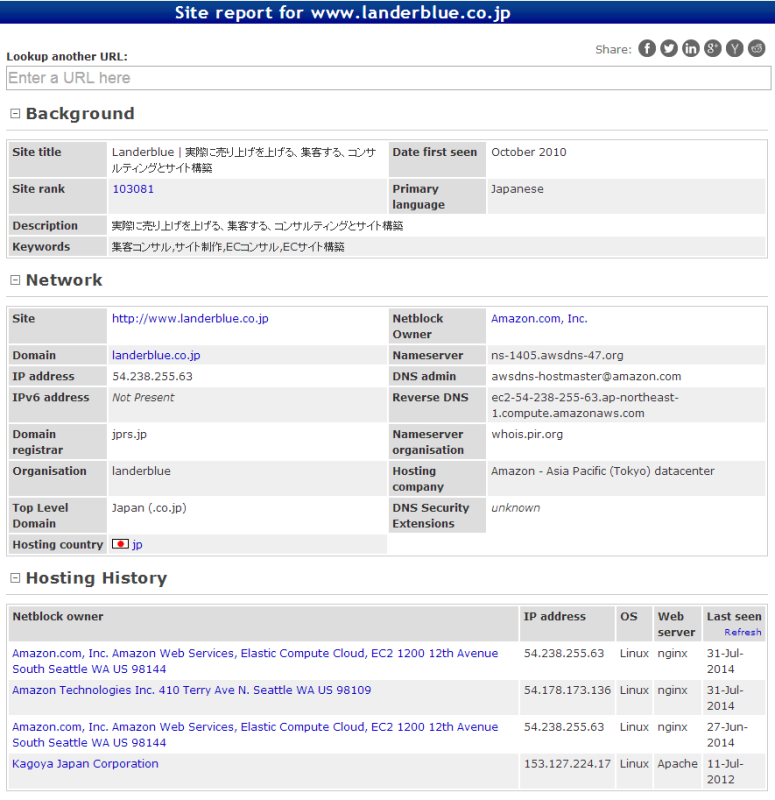 netcraft site report ランダーブルー