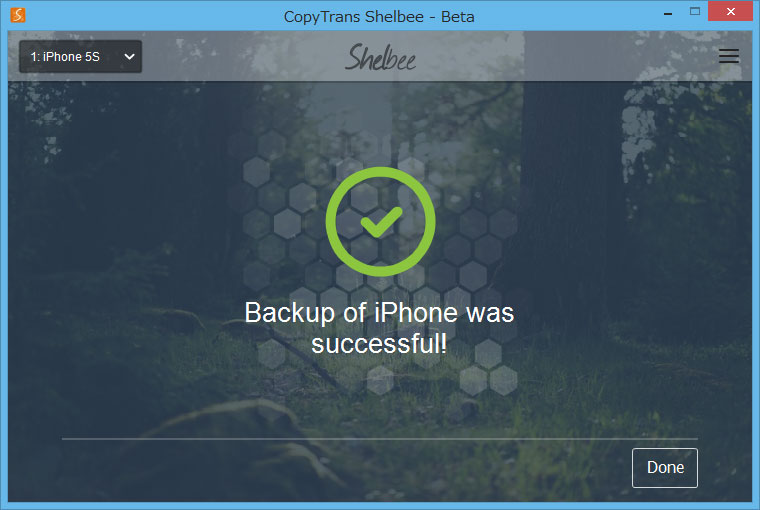 CopyTrans Shelbee バックアップ完了