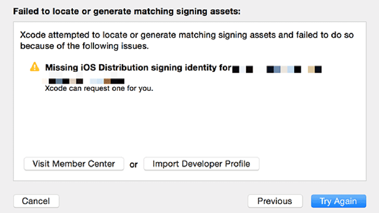 missing ios distribution signing identity