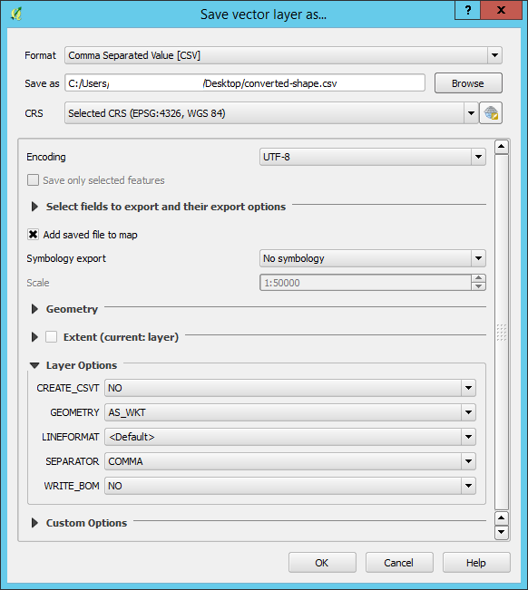 QGIS CSV出力設定