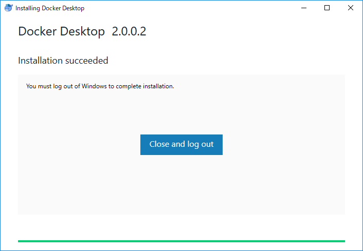 Docker Desktop (Windows) インストール完了のためログアウトが必要