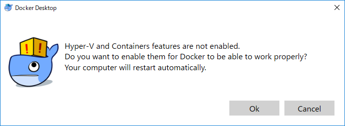 Docker Desktop (Windows) Hyper-V有効化のため再起動