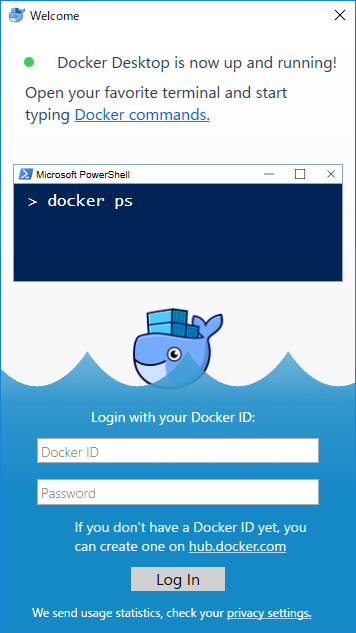 Docker Desktop (Windows)実行に成功