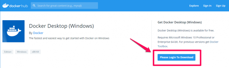 Docker Desktop (Windows) Docker Hubからダウンロード