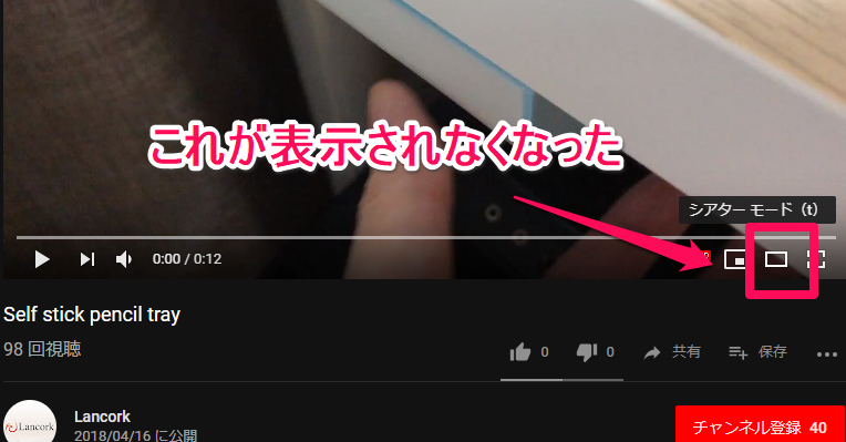 YouTube シアターモードボタン