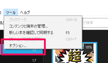 Kindle for PC ツール→オプション