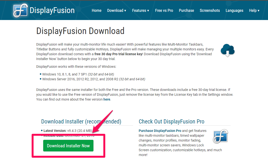 DisplayFusion 公式サイトからダウンロード