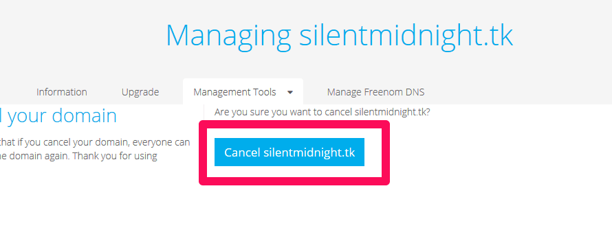 Freenom ドメインをキャンセル