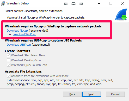 Wireshark Npcapのダウンロード