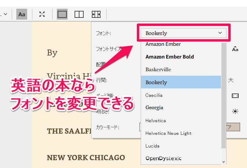 Kindle for PC 英語の本だとフォントの変更ができる