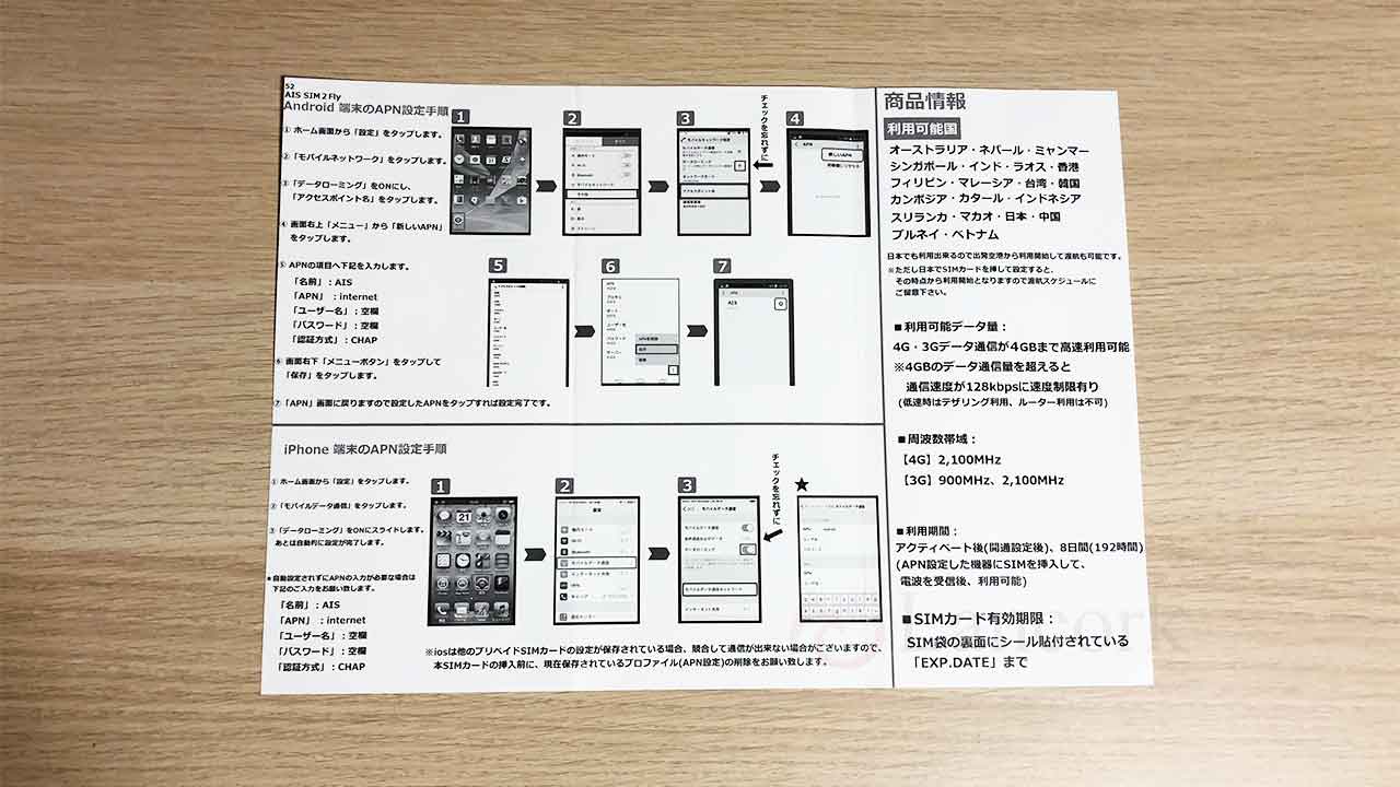 Sim2FlyプリペイドSIM 説明書