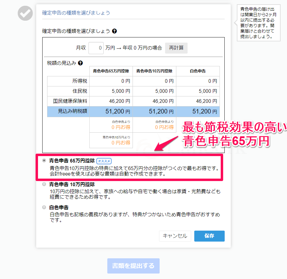 開業freeeで個人事業主になる 確定申告の種類