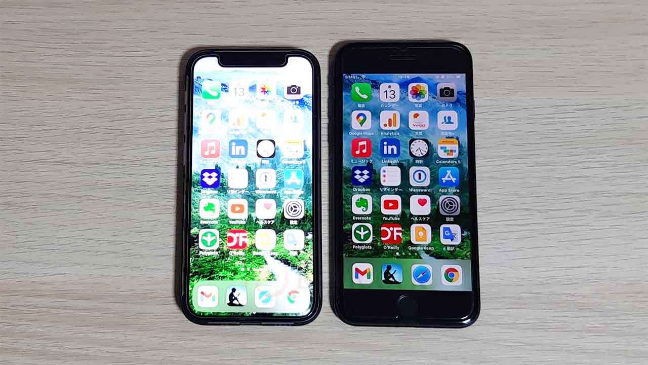 iPhone12 miniケース「パワーサポート エアージャケット」iPhone12 mini と iPhone8比較